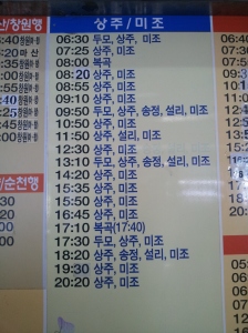 Schedule of buses from Namhae to Sangju/Mijo